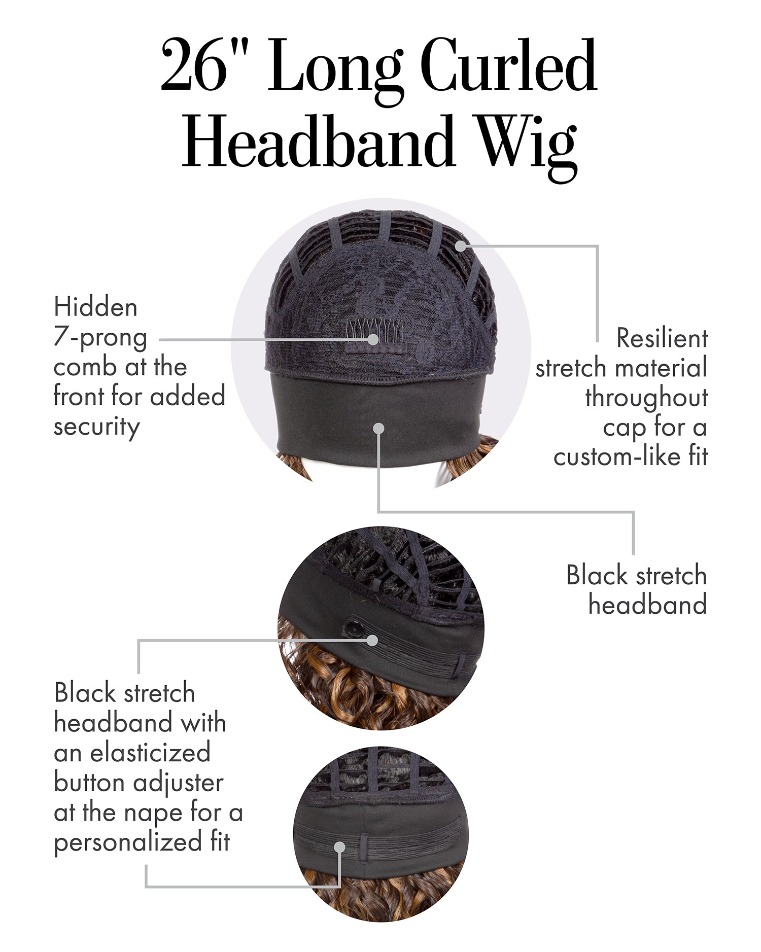 26″ Long Curled Headband Wig